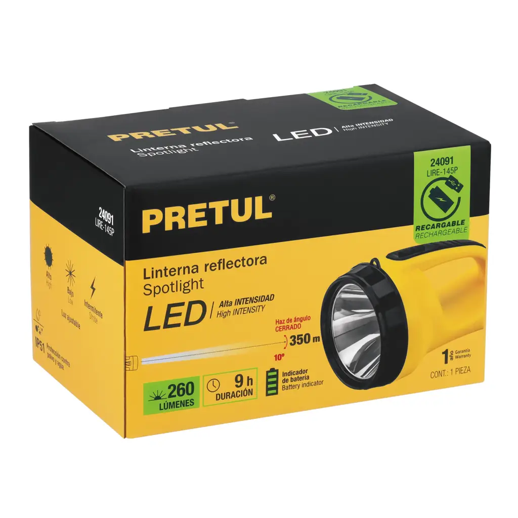 LINTERNA RECARGABLE 5 LED PRETUL — vista 2
