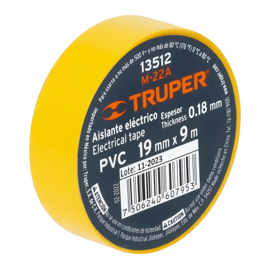 TAPE ELÉCTRICO AMARILLO 19MM X 9M TRUPER
