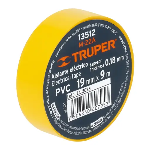 TAPE ELÉCTRICO AMARILLO 19MM X 9M TRUPER