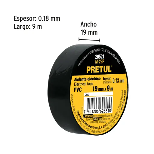 TAPE ELECTRICO NEGRO 3/4X9M PRETUL
