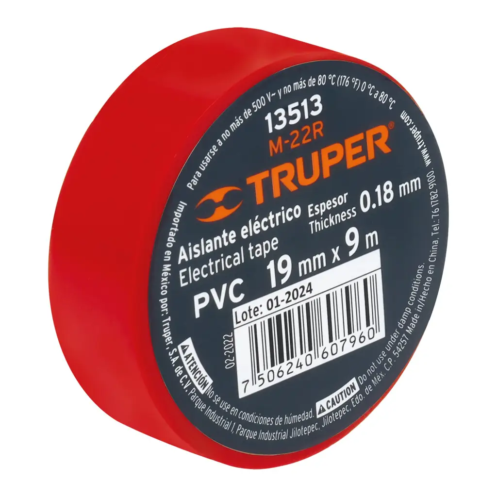 TAPE ELÉCTRICO ROJO 19MM X 9M TRUPER
