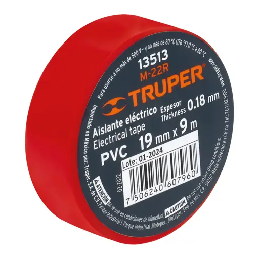 TAPE ELÉCTRICO ROJO 19MM X 9M TRUPER