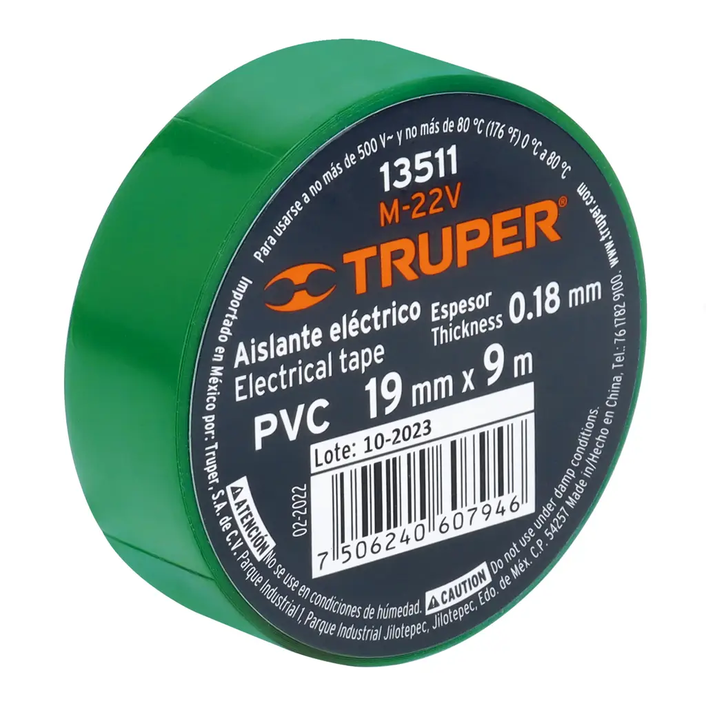 TAPE ELÉCTRICO VERDE 19MM X 9M TRUPER
