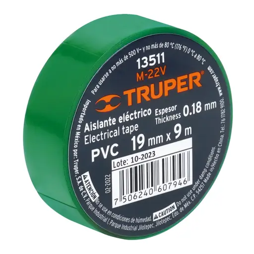 TAPE ELÉCTRICO VERDE 19MM X 9M TRUPER