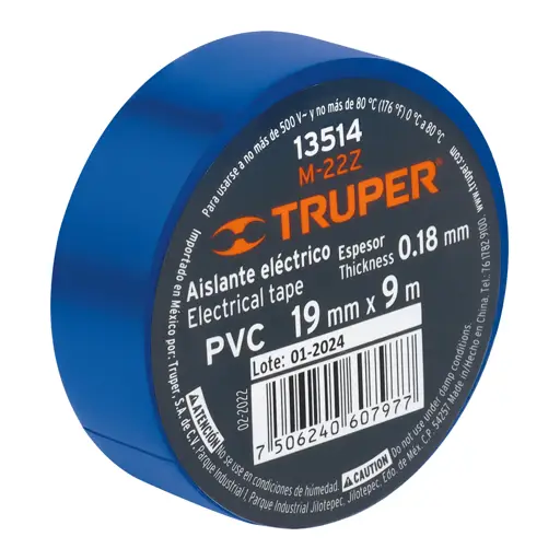 TAPE ELÉCTRICO AZUL 19MM X 9M TRUPER