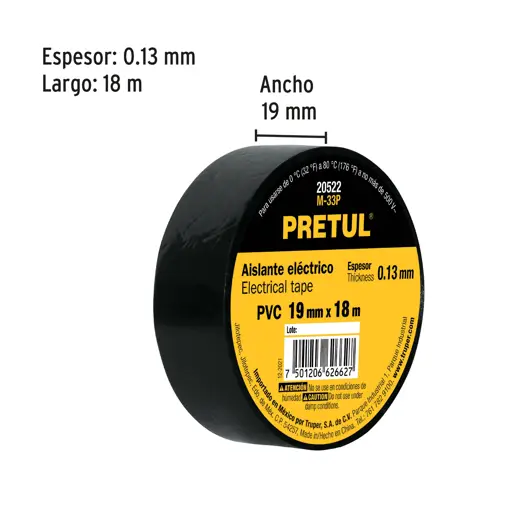 TAPE ELECTRICO NEGRO 3/4X18M PRETUL