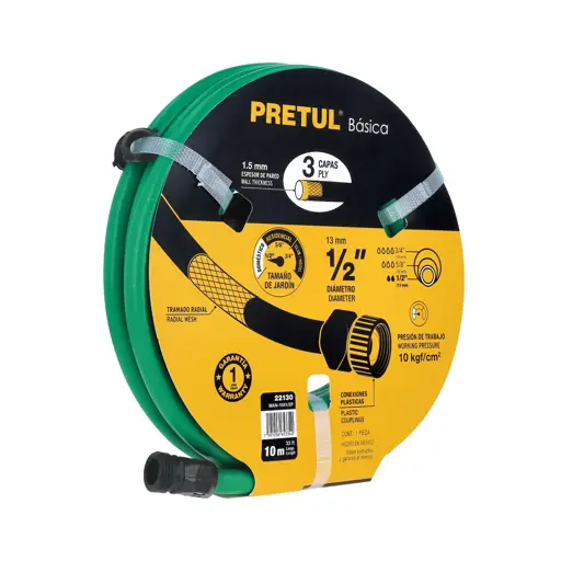 MANGUERA VERDE 1/2"X 10M 3 CAPAS PRETUL