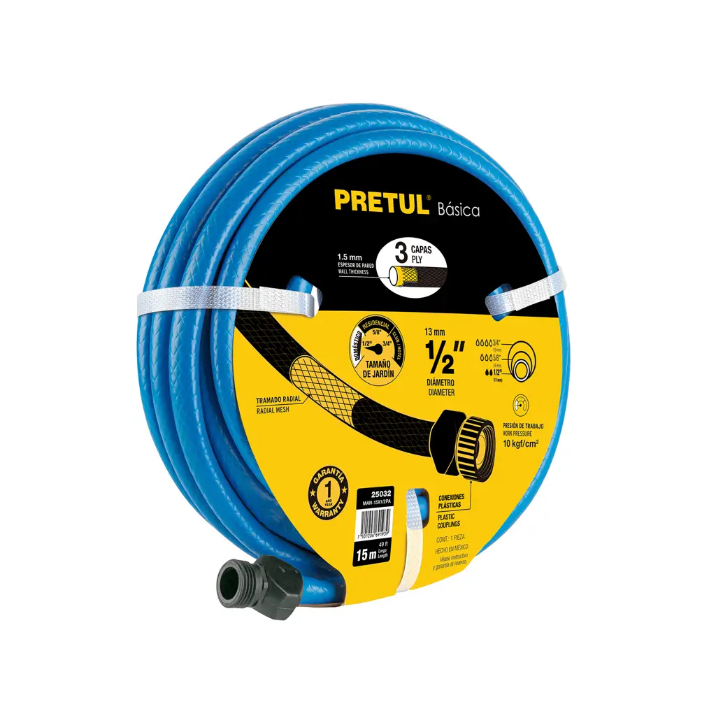 MANGUERA AZUL  1/2"X15M 3 CAPAS DOMESTICA PRETUL