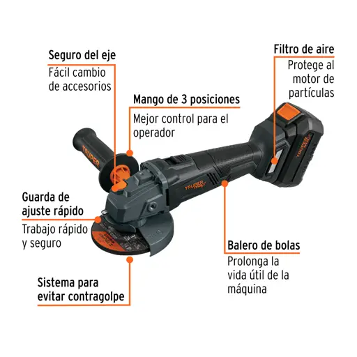 ESMERILADORA INALAMBRICA 4-1/2" TRUPER MAX