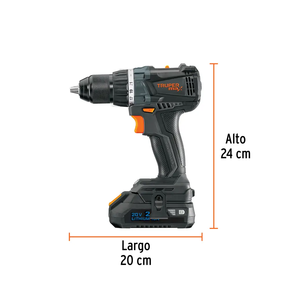 Taladro inalámbrico Truper MAX de 20V con broquero de media pulgada y motor sin carbones 4