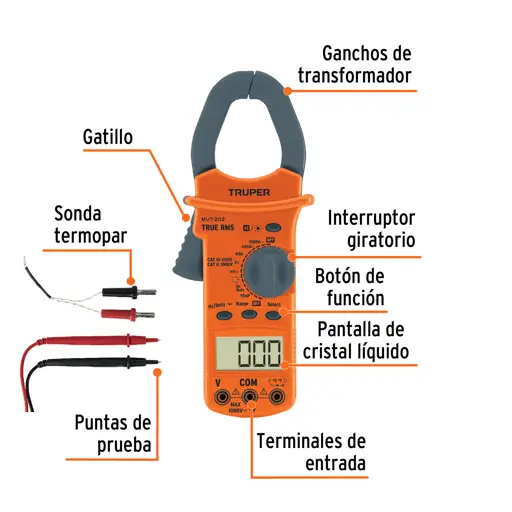 TESTER MULTIMETRO DIGITAL CON GANCHO INDUSTRIAL TRUPER