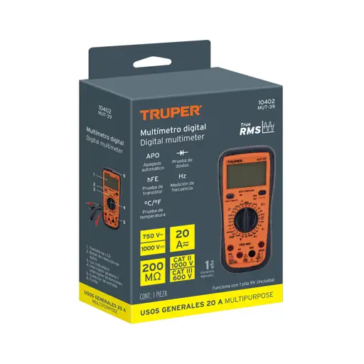 TESTER MULTIMETRO DIGITAL PROFESIONAL CON RMS VERDADERO TRUPER