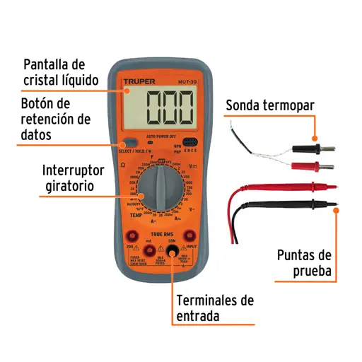 TESTER MULTIMETRO DIGITAL PROFESIONAL CON RMS VERDADERO TRUPER