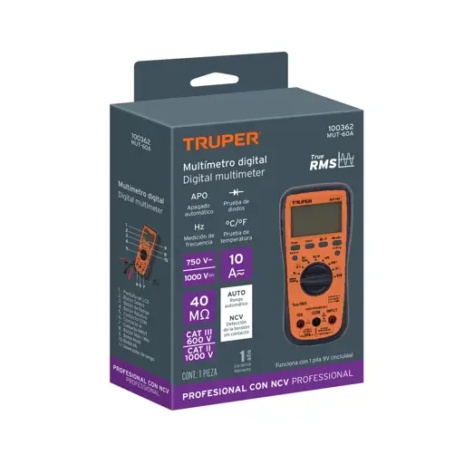 TESTER MULTIMETRO PROFESIONAL CON RMS VERDADERO Y AUTO RANGO TRUPER