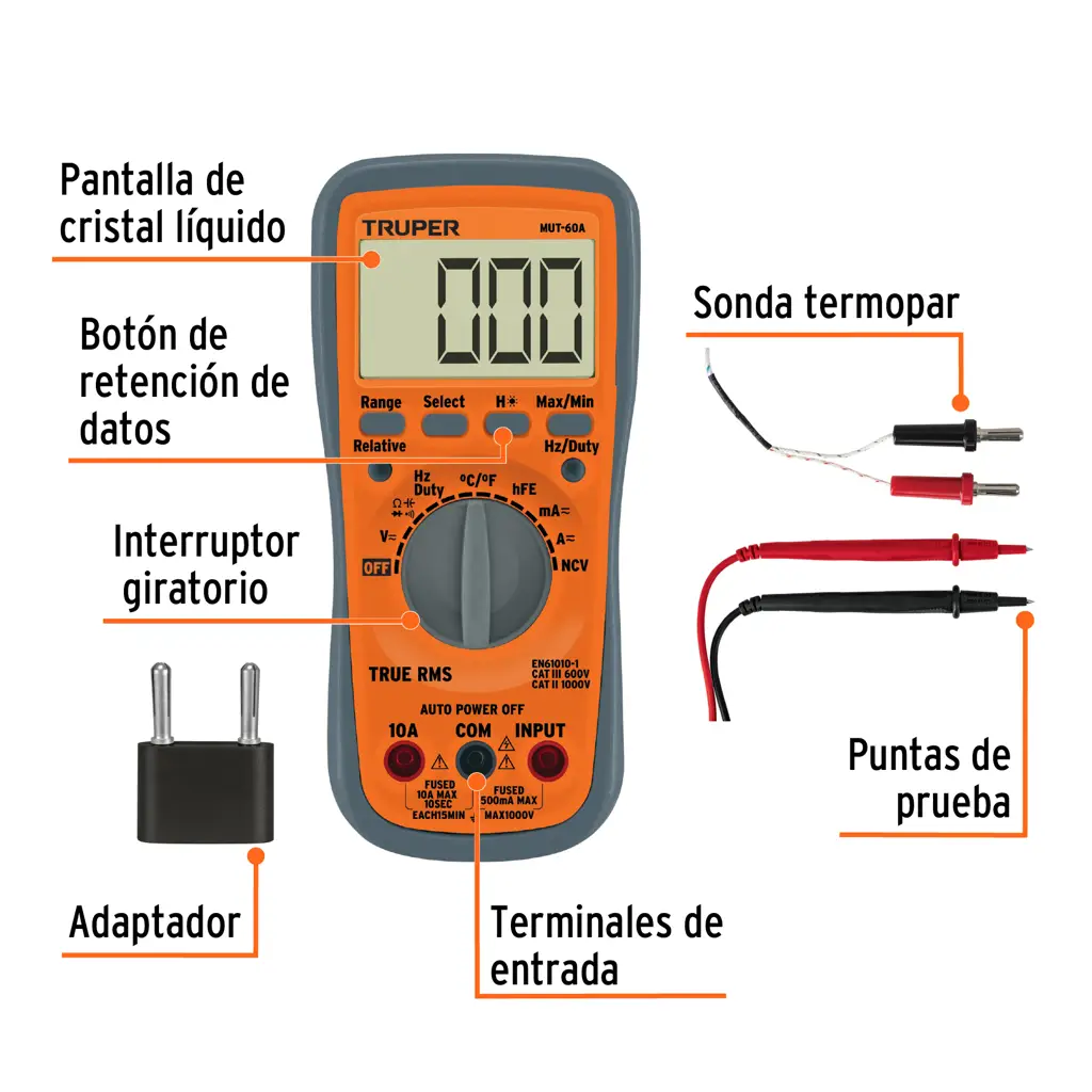 TESTER MULTIMETRO PROFESIONAL CON RMS VERDADERO Y AUTO RANGO TRUPER — vista 4