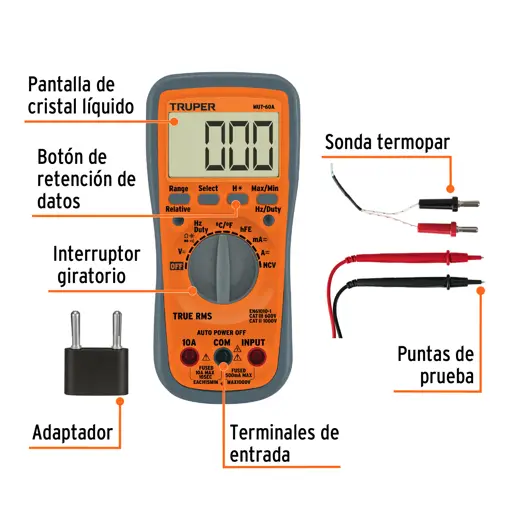TESTER MULTIMETRO PROFESIONAL CON RMS VERDADERO Y AUTO RANGO TRUPER