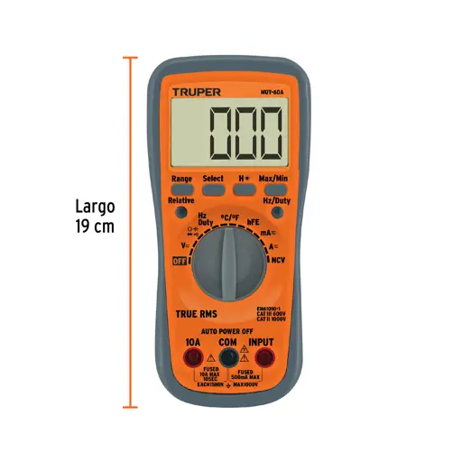 TESTER MULTIMETRO PROFESIONAL CON RMS VERDADERO Y AUTO RANGO TRUPER