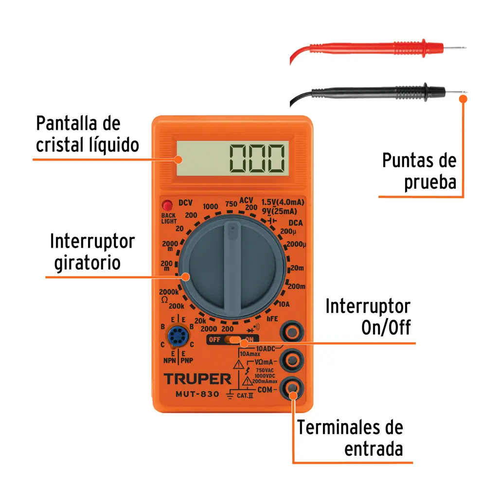 TESTER MULTIMETRO DIGITAL USO ESCOLAR TRUPER — vista 5