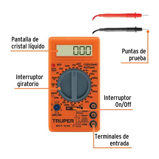 TESTER MULTIMETRO DIGITAL USO ESCOLAR TRUPER