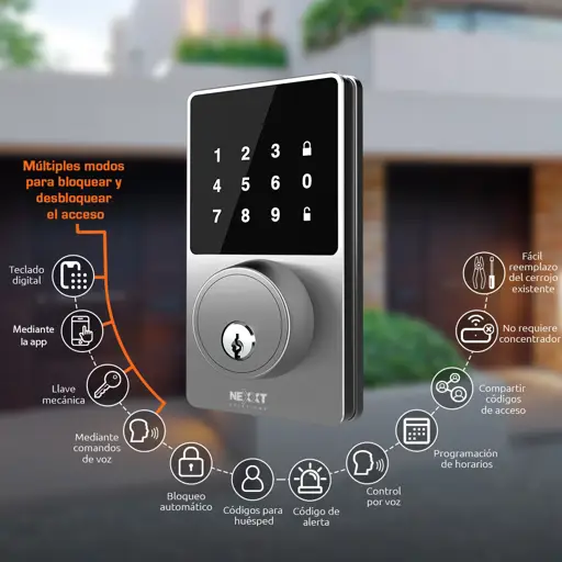CERRADURA INTELIGENTE CROMADA CON WIFI NEXXT SOLUTIONS