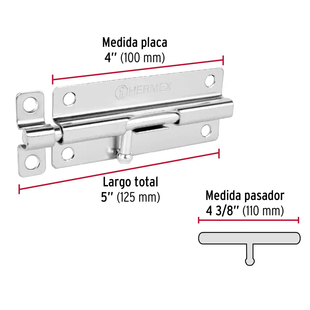 Pasador de barril cromado Hermex de 5 pulgadas de acero resistente para instalación horizontal o vertical 3