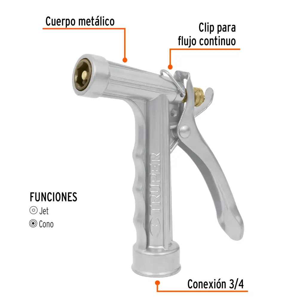PISTOLA PARA MANGUERA METALICA TRUPER 2 FUNCIONES — vista 2