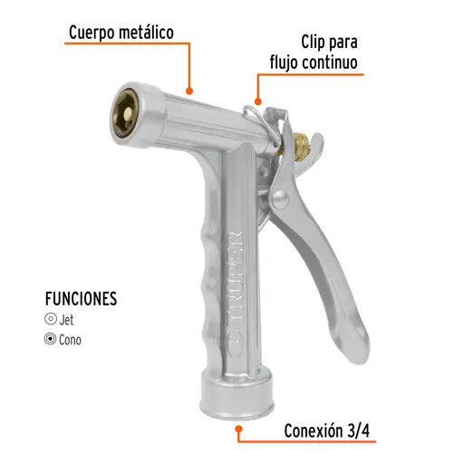 PISTOLA PARA MANGUERA METALICA TRUPER 2 FUNCIONES
