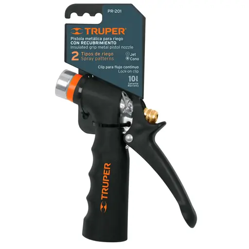 PISTOLA PARA MANGUERA METALICA RECUBIERTA TRUPER 2 FUNCIONES