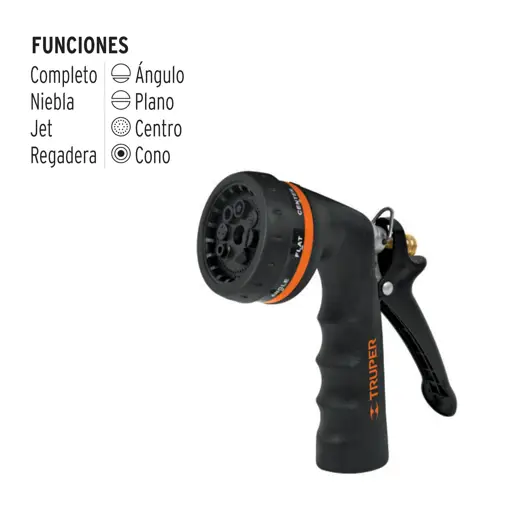 PISTOLA PARA MANGUERA METAL 8 FUNCIONES DE RIEGO TRUPER