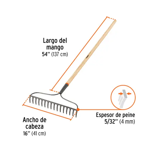 RASTRILLO CON ARCO 16 DIENTES METALICO CON CABO TRUPER