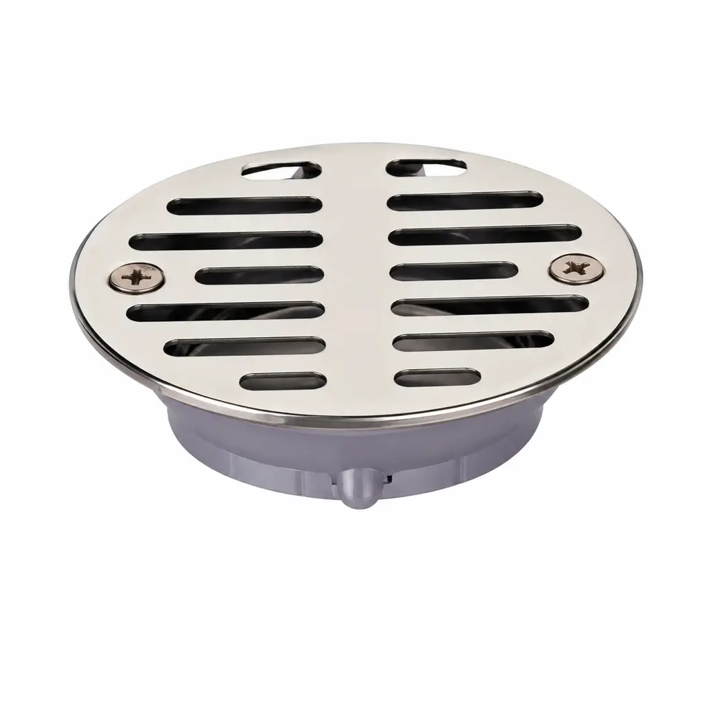 Desagüe para baño de una pulgada y media con rejilla redonda cromada y cuerpo de plástico gris 1
