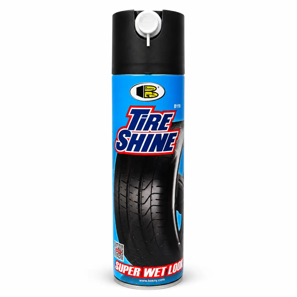Lata de aerosol de spray abrillantador de llantas Bosny de 500ml para acabado negro húmedo 1