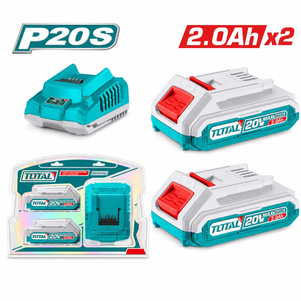 Set de cargador rápido y dos baterías de litio de 2.0 amperios marca Total 1