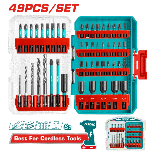 Juego de puntas y cubos de impacto Total TACSDL24502 de 49 piezas para taladro y atornillador. Disfersa
