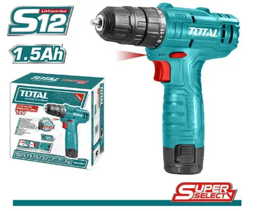 TALADRO BATERIA 12V 3/8 LITIO 600RPM S.S. TOTAL