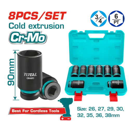 JUEGO DE CUBOS IMPACTO 3/4" 26-38MM 8 PIEZAS TOTAL