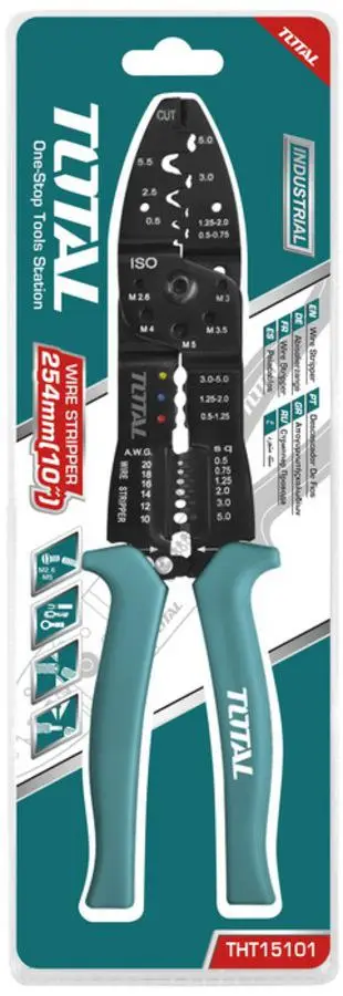 Alicate prensa terminales y pelacables de 10 pulgadas marca Total con mango ergonómico 1