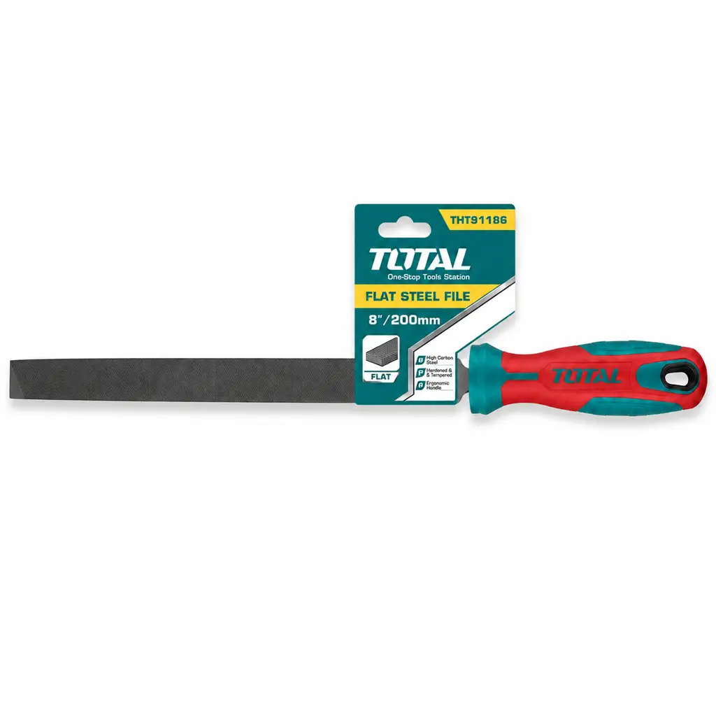 Lima plana para metal de 8 pulgadas marca Total con mango ergonómico bicolor 1