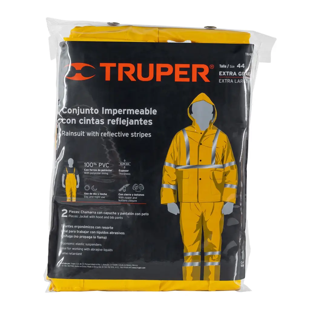IMPERMEABLE DOBLE CAPA REFLECTANTE AMARILLO XL TRUPER — vista 2
