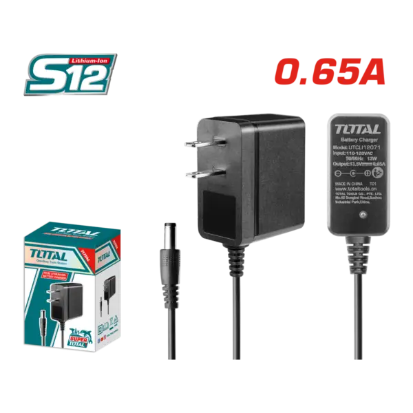 Cargador Total S12 de 12V y 0.65A para baterías de iones de litio modelo UTCLI12071.