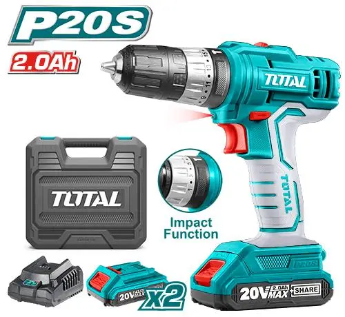 TALADRO INALAMBRICO 20V 3/8 PERCUTOR CON ESTUCHE TOTAL — vista 2