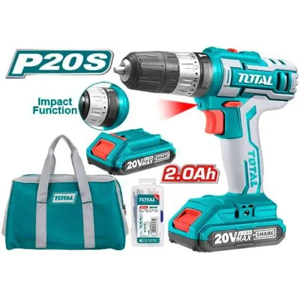 TALADRO INALAMBRICO 20V 3/8 PERCUTOR CON ESTUCHE TOTAL