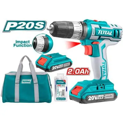 TALADRO INALAMBRICO 20V 3/8 PERCUTOR CON ESTUCHE TOTAL