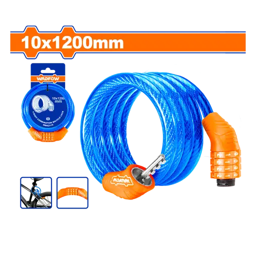 CANDADO PARA BICI Y MOTO CON COMBINACION 4 DIGITOS 1.20MT WADFOW
