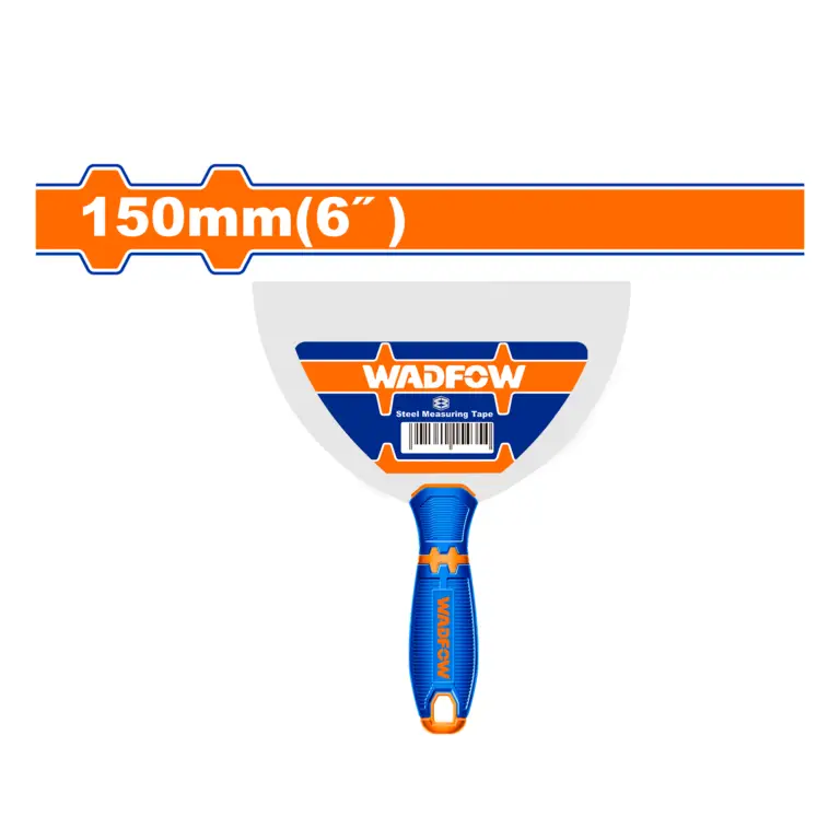 Espátula manual Wadfow con puño de plástico negro y hoja de acero flexible de 6 pulgadas de ancho. 1