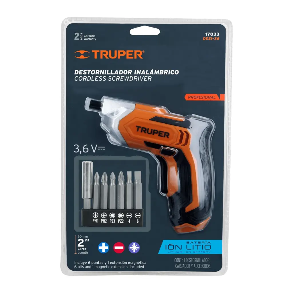 DESATORNILLADOR INALAMBRICO 3.6V CON PUNTAS TRUPER — vista 2