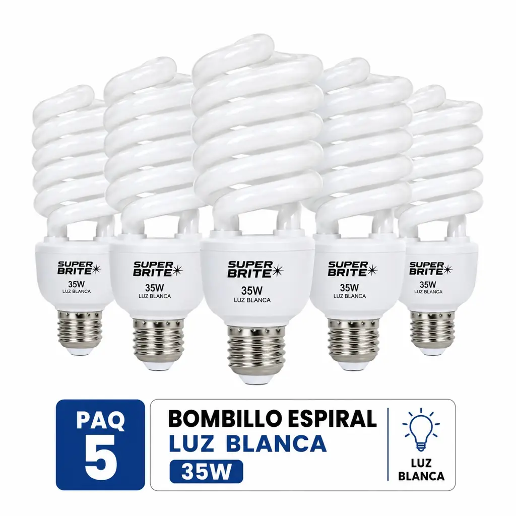 BOMBILLO ESPIRAL LUZ BLANCA 35W SUPER BRITE (PAQ 5)