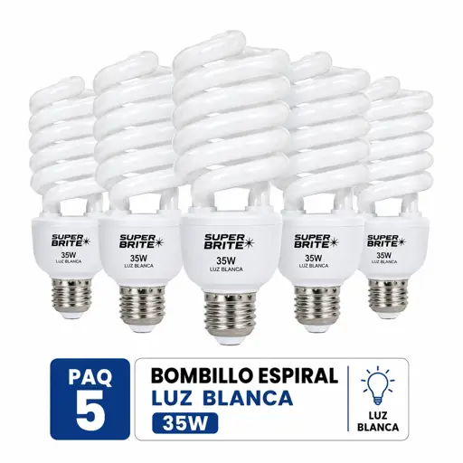 BOMBILLO ESPIRAL LUZ BLANCA 35W SUPER BRITE (PAQ 5)