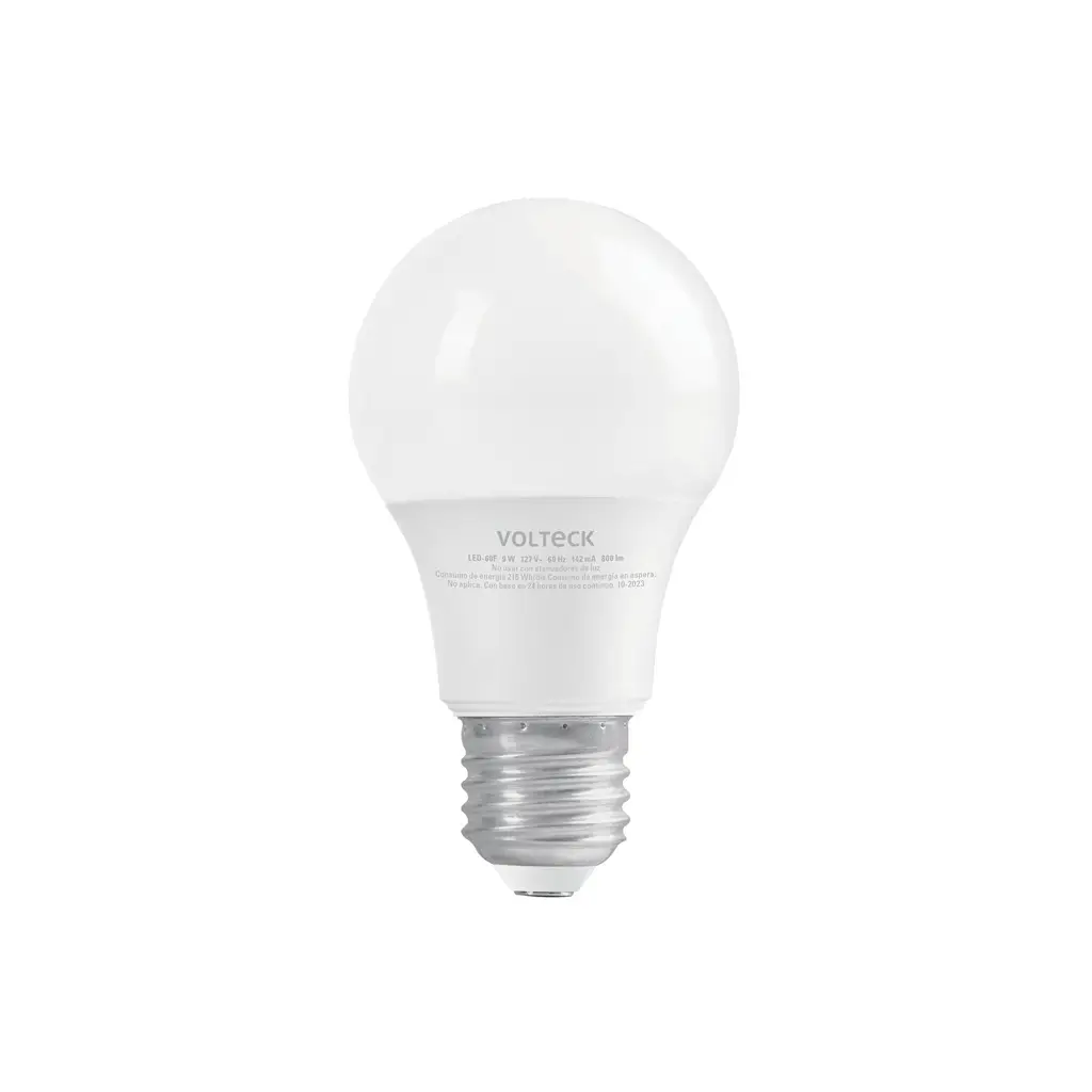 Bombillo LED Volteck de 9W con base E27 encendido en luz fría 1
