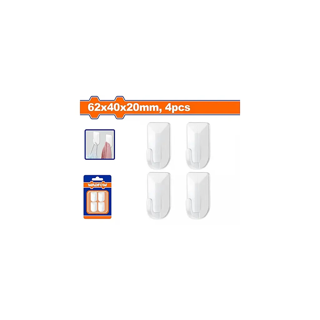 GANCHO PLASTICO ADHESIVO 4PCS 6.2X4X2CM WADFOW
